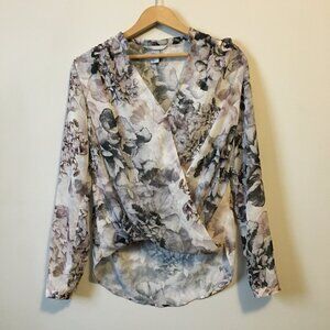 H&M Floral Print High Low Hem Twist Front Wrap Blouse Size 8